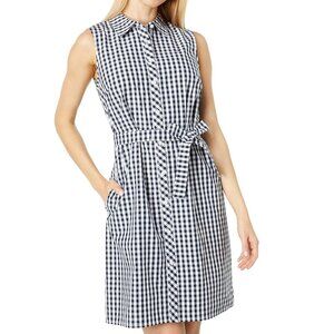 Tommy Hilfiger Sleeveless Gingham Shirt Dress Navy White Size 6